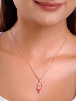 GIVA - 925 Silver Rose Gold Pink Musli Spin Pendant with Link Chain