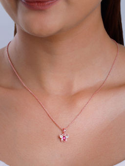 GIVA - 925 Silver Rose Gold Pop Pink Studded Butterfly Pendant with Link Chain