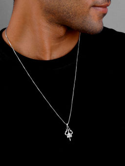 GIVA - 925 Silver Trishul Pendant with Link Chain For Him