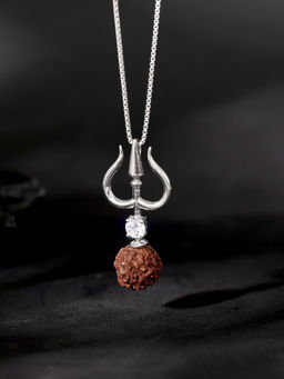 GIVA - 925 Silver Trishul and Rudraksha Pendant with Box Chain for Him