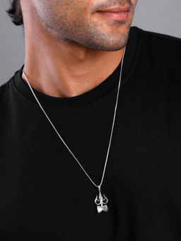 GIVA - 925 Silver Trishul and Damru Pendant with Box Chain for Him