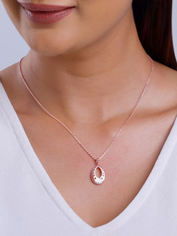 GIVA - 925 Silver Rose Gold Wonderful Drop Pendant with Link Chain