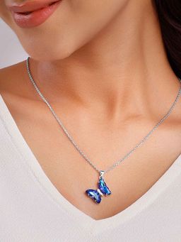 GIVA - 925 Silver Midnight Blue Butterfly Pendant with Link Chain