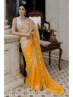 Paulmi & Harsh - Milky Kesari Saree with Blouse (Set of 2)