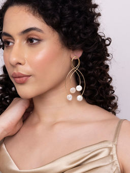 Indya - Gold Pearl Swirl Dangler Earrings