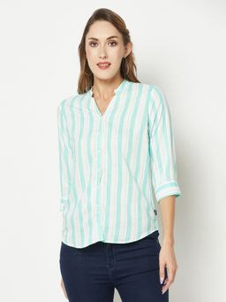 CRIMSOUNE CLUB - Women Turquoise Striped Shirt
