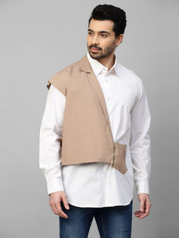 Echke - White Shirt with Double Layered Khaki Zippered Jacket Feature
