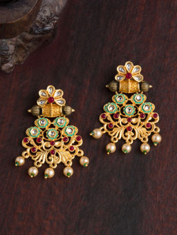 E2O - Gold Classic Drop With Studded Floral Earrings