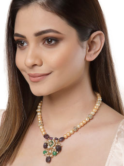 Dugran By Dugristyle - Purple & Green Kundan Kundan Haar Necklace