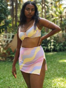 IZSI - Shaping Coverall Swim Skirt With Attached Briefs Multi-Color - Jasmine Wave Print