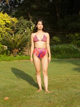 IZSI - Shaping Lined High Waist Bikini Bottom Pink - Candy Wave Print