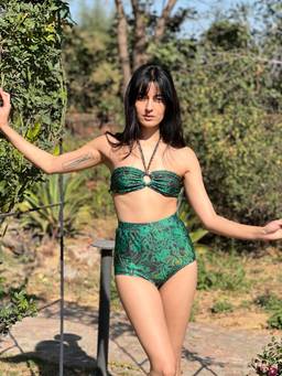 IZSI - Shaping Lined High Waist Bikini Bottom Full Coverage Green - Emerald Jungle Print