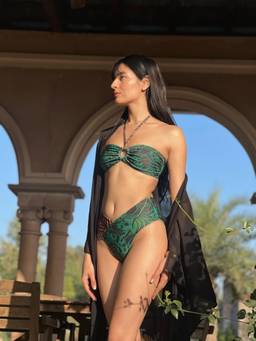 IZSI - Shaping Lined V-Cut Bikini Bottom Green - Emerald Jungle Print