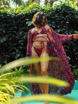IZSI - String Bikini Bottom Pink - Oriental Poppy Print