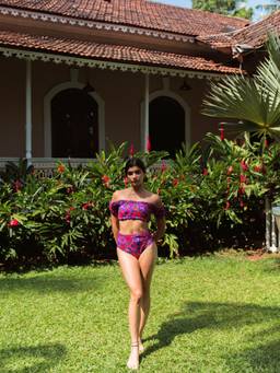 IZSI - Shaping Ruched High Waist Bikini Bottom Pink - Oriental Poppy Print