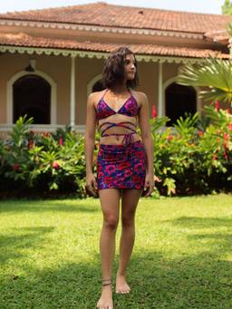 IZSI - Shaping Coverall Swim Skirt With Attached Briefs Blue - Oriental Poppy Print