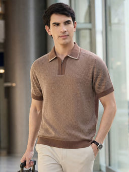 Nobero - Men Brown Cotton Regular Fit Polo T-shirt
