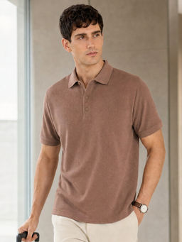 Nobero - Men Brown Cotton Solid Polo T-Shirt