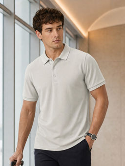 Nobero - Men White Cotton Solid Polo T-Shirt