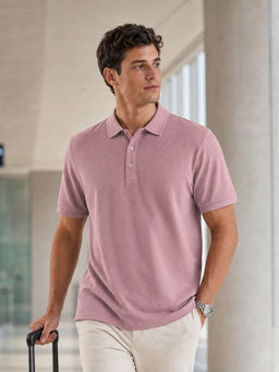 Nobero - Men Blush Pink Cotton Solid Polo T-Shirt