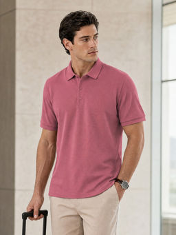 Nobero - Men Pink Cotton Solid Polo T-Shirt