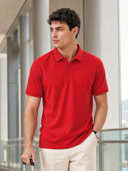 Nobero - Men Maroon Cotton Solid Polo T-Shirt