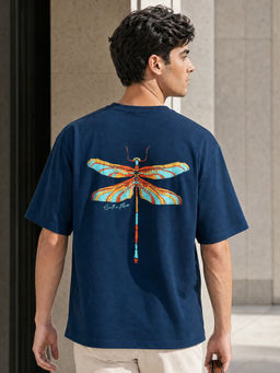Nobero - Blue Men's Premium Oversized Graphic Printed T-Shirt