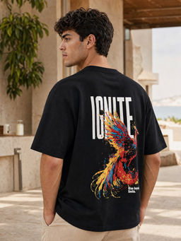 Nobero - Black Men's Premium Oversized Graphic Printed T-Shirt