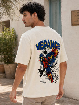 Nobero - Off White Printed Oversized Fit T-shirt