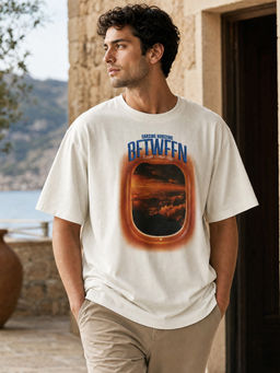Nobero - Off White Printed Oversized Fit T-shirt