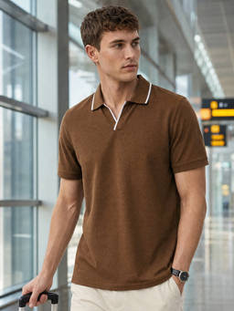 Nobero - Brown Pure Cotton Solid Polo T-Shirt