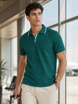 Nobero - Green Pure Cotton Solid Polo T-Shirt