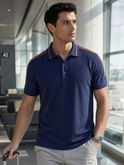 Nobero - Blue Pure Cotton Stripes Polo T-Shirt