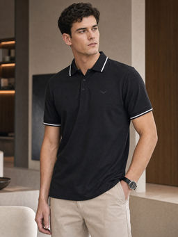 Nobero - Men Black Cotton Lycra Blend Upf 50+ Sun Protection Polo T-Shirt