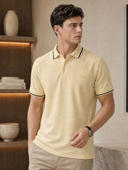 Nobero - Men Yellow Cotton Lycra Blend Upf 50+ Sun Protection Polo T-Shirt