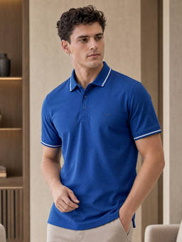 Nobero - Men Blue Cotton Lycra Blend Upf 50+ Sun Protection Polo T-Shirt