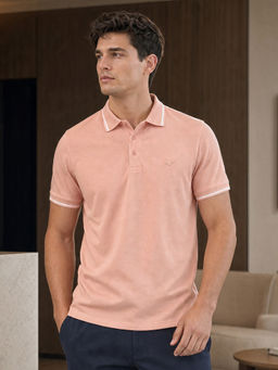 Nobero - Men Pink Cotton Lycra Blend Upf 50+ Sun Protection Polo T-Shirt