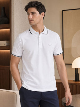 Nobero - Men White Cotton Lycra Blend Upf 50+ Sun Protection Polo T-Shirt