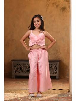 SHORGUL - Pink sweetheart Neck ethnic top with palazzo