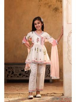SHORGUL - Girls floral embroidered anarkali peplum kurta with dupatta