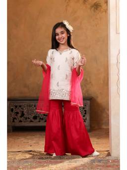 SHORGUL - Girls embroidered kurta sharara & dupatta
