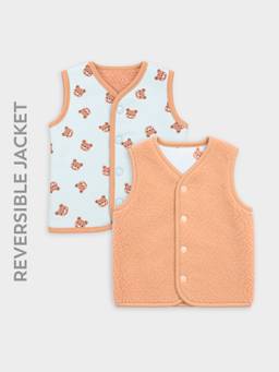 Mi Arcus - Sleeveless Knitted Printed Jackets For Kids- Peach