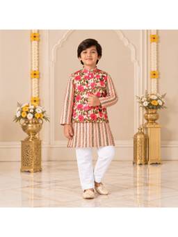 FREEPLAY - Boys Floral Kurta Pyjama with Nehru Jacket