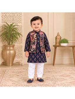 FREEPLAY - Boys Floral Kurta Pyjama with Nehru Jacket
