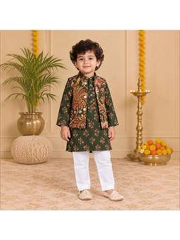 FREEPLAY - Boys Floral Kurta Pyjama with Nehru Jacket