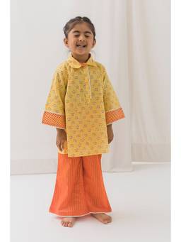 RATAN JAIPUR - Yashvi Cotton Kurta Pant -Yellow/Orange