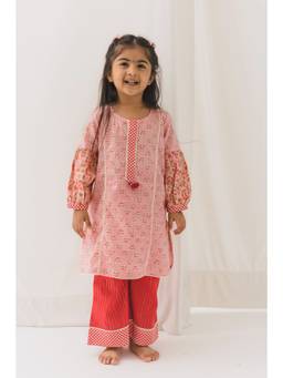 RATAN JAIPUR - Aarvi Cotton Kurta Pant - Pink/Red