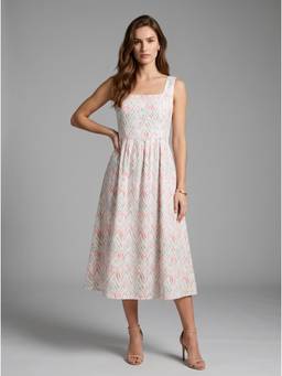 Twenty Dresses by Nykaa Fashion - Pastel Printed Square Neck Fit & Flare Dress
