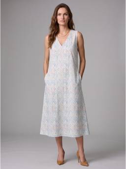 Twenty Dresses by Nykaa Fashion - Pastel Blue Printed V-Neck A-Line Dress