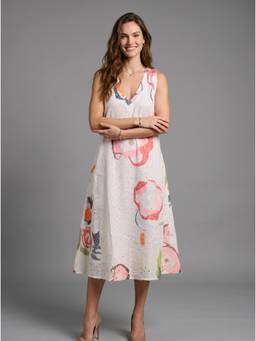 Twenty Dresses by Nykaa Fashion - Side Pocket White Schifli Embroidered Floral A-Line Dress